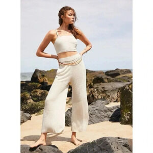 New Free People Anita Set Two Piece Sweater Set Knit Wide Leg Pants Crop Top